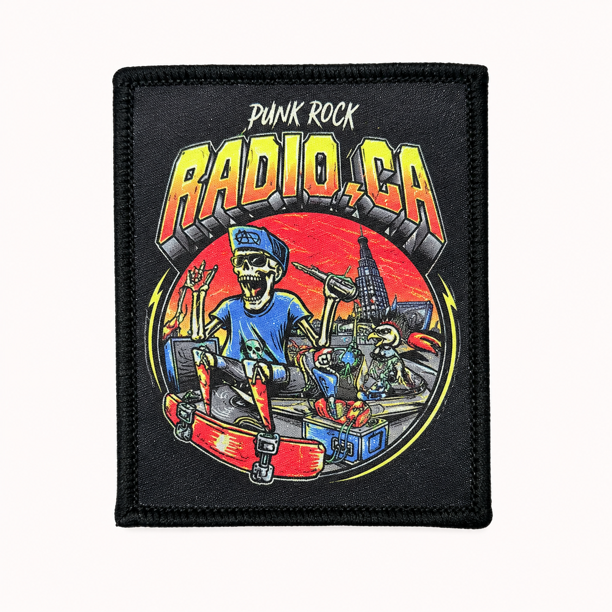 Custom printed punk rock radio patch sample