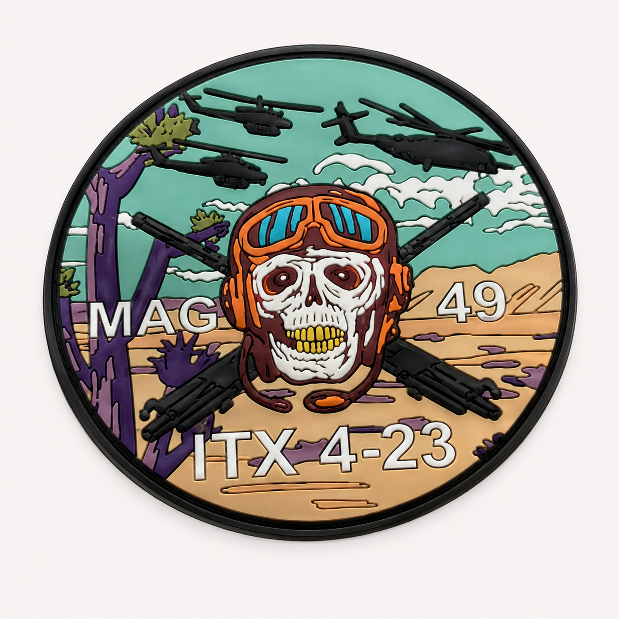 Custom PVC aviator skull patch sample
